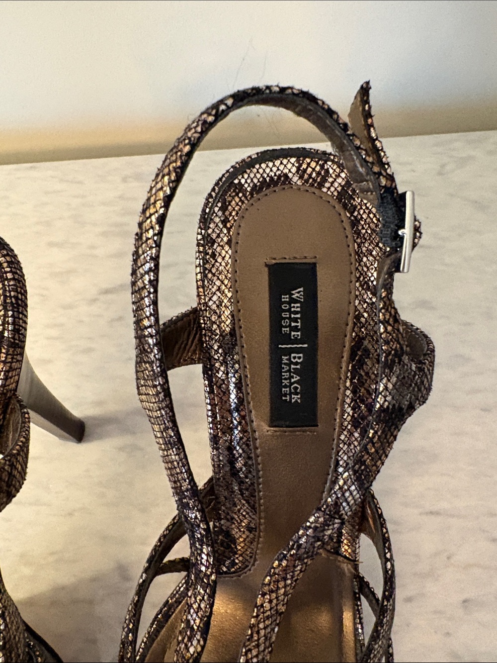White House Black Market Brown Snake-Print Strappy High Heel Sandals - Picture 4 of 16